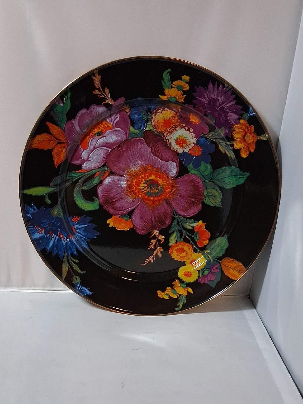 Mackenzie-Childs 12 inch Black Flower Market chargers, set of 4 - Picture 8 of 15